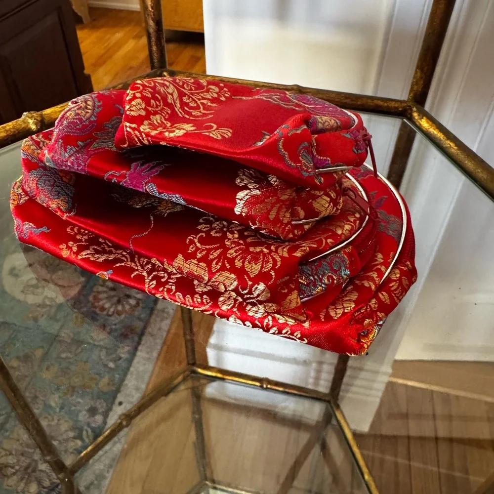 NWT Silky Satin Embroidered Brocade Cosmetic Bags 5 piece set - NWT